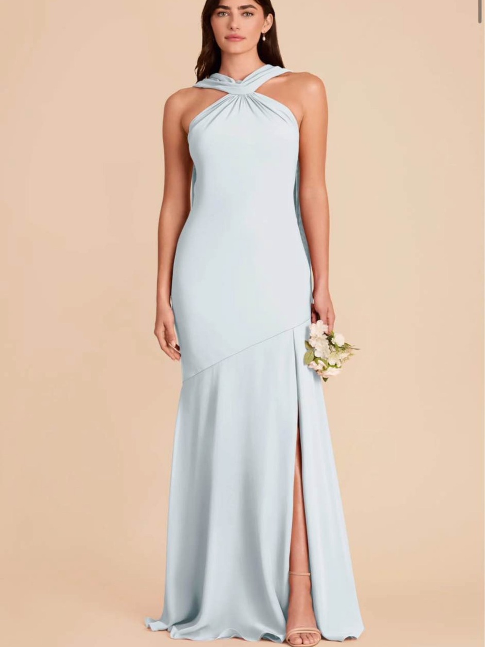 Sky Blue Backless Twist Halter Evening Gown